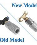 Comparison of new and old model connectors for Heavy Duty Air Blow Gun Kit With Sixteen Foot Pneumatic Hose One Quarter Inch Quick Connect And Six Millimeter Outer Diameter.