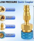 R1234YF To R134A Quick Coupler Kit with brass low pressure adapter, 2.72 inch, 1/4" SAE female and male connections visible.