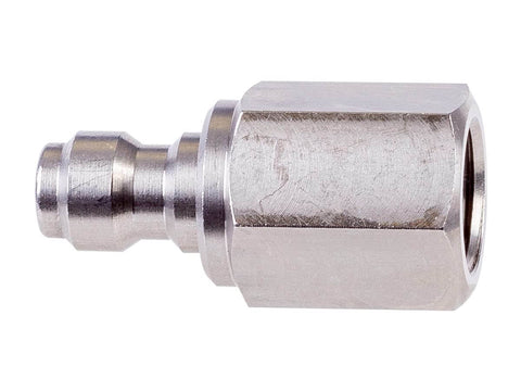 Quick-Disconnect Fitting For PCP Air Rig Systems, 1/8 BSPP Female Threads, Steel Build, 5000 PSI Rated, Delrin Seal Included, High-Pressure Air Line Connector, Silver, side view
