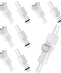 10 Pcs 1/4 Inch Quick Disconnect Hose Barb Insert Fittings Set With Plastic Male And Female Couplers for hose connections.