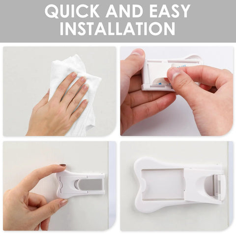 2 Pack Sliding Door Locks And Window Stoppers For Cabinets Closets Windows And Sliding Glass Doors Durable Plastic Construction Protects Children And Pets With Safe No Drill Installation For Home Office, shown during installation steps