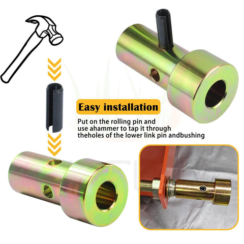 Two Pack Cat 1 Quick Hitch Adapter Bushing Kit For Category I 3-Point Tractors Include 5-1/2 Inch Top-Link Pin shown with installation guide