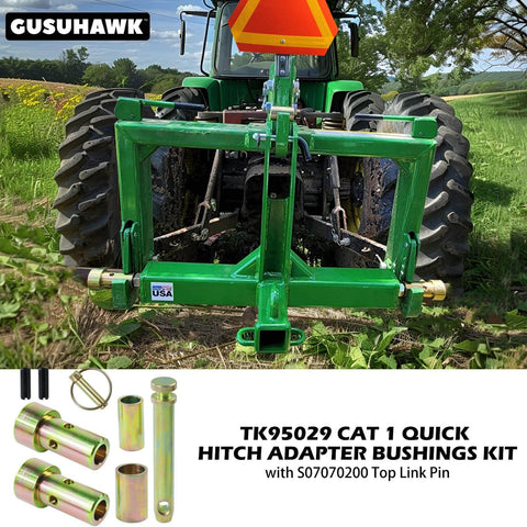 Tractor with Two Pack CAT 1 Quick Hitch Adapter Bushing Kit With Top Link Pin And Lynch Pin for 3-point hitches