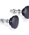 Quick latch hood pins universal kit showing 2.44 inch diameter push button quick release hood bonnet pins with black anodized CNC machined aluminum.