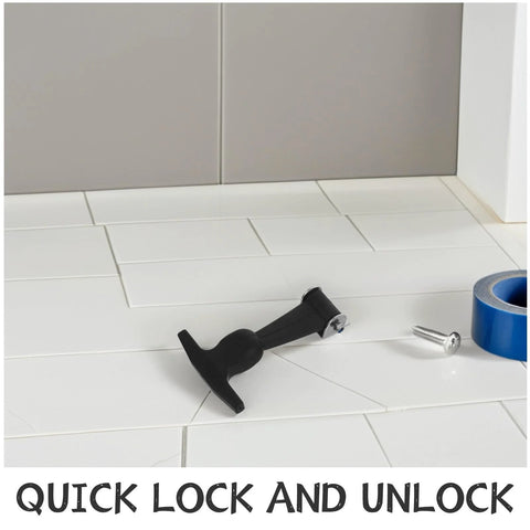 Black T-handle draw latch with mounting screw, angled view on white tile floor