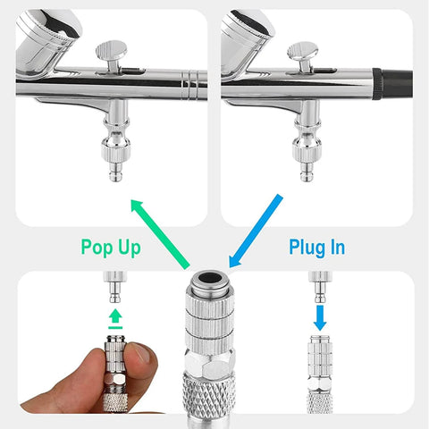 Fast Swap Quick Release Airbrush Coupler Kit With One Eighth Inch BSP Male And Female Adapters demonstration steps