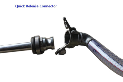 Quick release connector for oil transfer pump, air operated, pneumatic, 55 gallon drum, 1.25 inch ID, Teflon packing