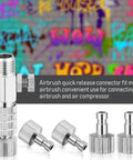 Quick Release Coupling Kit For Spray Gun Hoses, DIY Friendly 1/8 Inch BSP Male And Female Connectors displayed with graffitied wall.