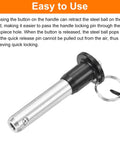 Close-up of Two Pack Quick Release Pins Half Inch Diameter By One Point Six Inch Length Ball Locking Pin with Push Button and Ring Handle