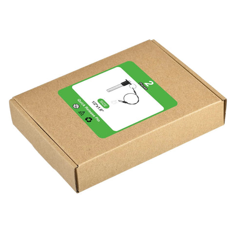 Packaging for Two Pack Quick Release Pins Half Inch Diameter By One Point Six Inch Length Ball Locking Pins With Push Button