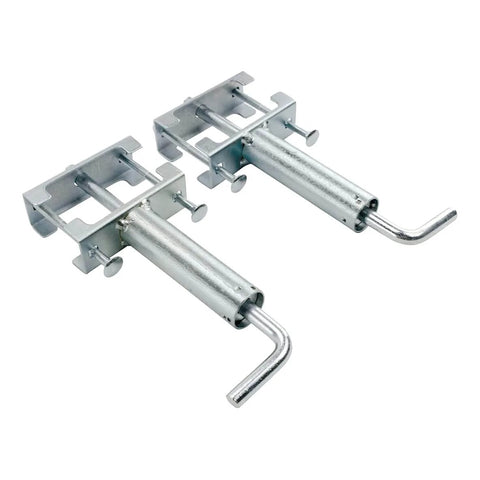Quick Release Pull Pin For Fifth Wheel Landing Gear No Fuss One Time Install Keeps Leg Drop Easy And Smooth Works With All Jack Types Durable Silver Finish Ideal Upgrade For RVs And Trailers Heavy Duty Landing Gear view of two silver pins