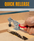 Hand using 8 Pack 300 Lbs 201B Quick Release Horizontal Toggle Clamps With Anti Slip Rubber Tips For Woodworking Jigs And Welding