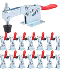Pro Grade Quick Release Toggle Clamps 225D Set 15 Pack With 500lbs Holding Capacity, showing metal clamps with red handles