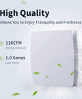 Quiet 110 CFM Exhaust Fan With 1.0 Sones White Square Ceiling Or Wall Mount for bathroom, corridor, office, laundry or shop