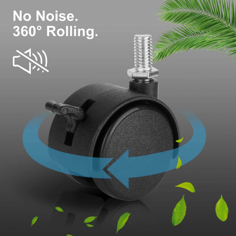4 Pack 1.5" Swivel Stem Caster Wheels - Replacement Furniture Casters with Locking Brake, Metric M8 Threaded Stem, for Table, Drawer, Plant Shelf, Metal Rack, Laundry Basket.