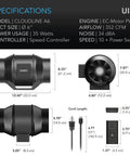 Quiet 6 Inch Inline Duct Fan With Wired 10 Speed Controller And EC Motor For Grow Tents And Hydroponics By AC Infinity CLOUDLINE A6 product specifications