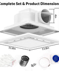 Ultra Quiet Bathroom Exhaust Fan With Light 144 CFM 1 Sone DC Motor 35W 6500K 1200LM LED with 11.8 inch grille and accessories