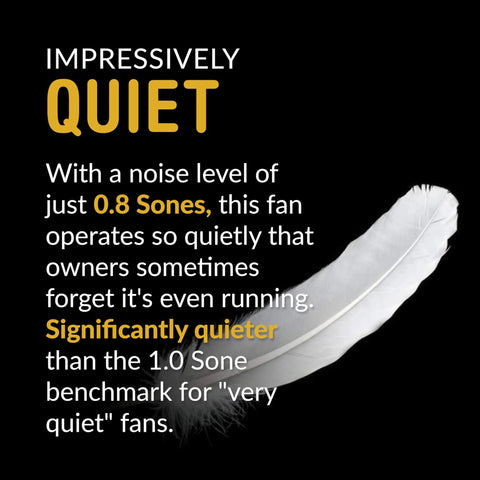 Image highlighting "Impressively Quiet" feature of Easy Install 100 CFM Bathroom Exhaust Fan With Ultra Quiet 0.8 Sone Operation Energy Star Certified No Attic Access Required SNP100 By Kaze Appliance