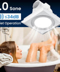 Quiet Square Bathroom Vent Fan With Light, 110 CFM, Adjustable LED Lighting 3000K 4500K 6500K, Ultra Low Noise 1.0 Sones, installed view