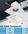 Super Quiet Ceiling Mount Bath Exhaust Fan With Light 110 CFM 1 Sones 4 Inch Duct Shower Vent And LED Light 6500K 30W 110 220V Safe Junction Box 3 Year Warranty, detailed view