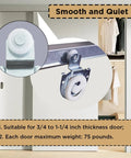 Quiet Sliding Closet Door Rollers Replacement Set Seven Eighths Inch Wheels For Wardrobe Cabinets Top Mounts Smooth Operation Upgrade Hardware For Three Quarters To One And One Quarter Inch Doors Includes Eight Pieces shown installed on door