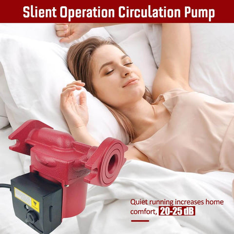 Hot Water Recirculation Pump For Home Use 115V With 3 Speed Control next to a sleeping woman, highlighting quiet operation.