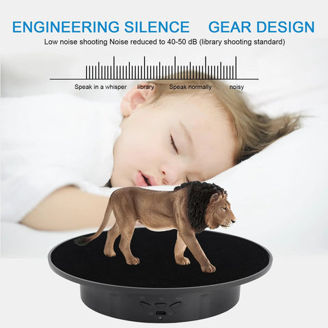 Motorized 360 Degree Rotating Display Stand With Velvet Top for Jewelry and Product Presentation, lion figurine on stand, quiet operation