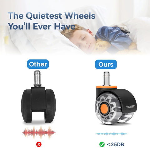 2 Inch Office Chair Wheels Replacement Set Of Five Casters For Carpet Hardwood Floors And Tile 7/16 To 7/8 Inch Stem Smooth Quiet Rolling High Load Capacity Up To 880 Lb Made From Elastic Transparent CPU Material comparison with other wheel.