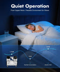 Child sleeping soundly next to an oil-free vacuum pump for HVAC and industrial use, highlighting quiet operation below 75dB in a peaceful room.