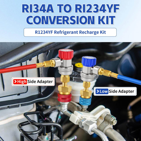 R1234YF To R134A Quick Coupler Kit For Automotive AC DIY Friendly Dual Side Adapters with 14 mm high and low side connections