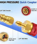 R1234YF To R134A Quick Coupler Kit For Automotive AC DIY Friendly Dual Side Adapters with 14 mm and 1/4 inch SAE fittings