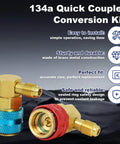R134a Quick Coupler Kit For Car Air Conditioning Freon Fittings with Brass 6 Ball Quick Connect, 1/4 Inch SAE Flare