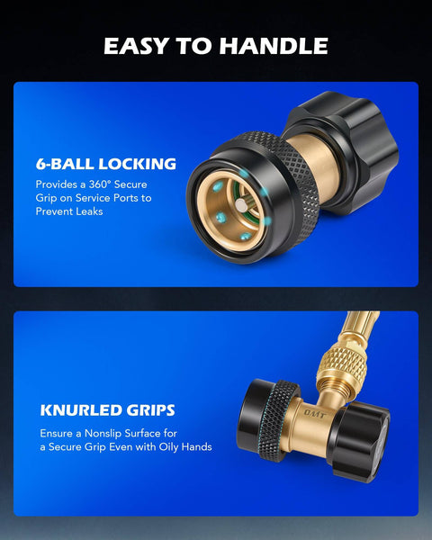 R134a Quick Coupler Adapters High And Low Pressure Two Piece Fitting Set With One Quarter Inch Male Flare Quick Connectors shown