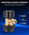 R134a Quick Coupler Adapters High And Low Pressure Two Piece Fitting Set With One Quarter Inch Male Flare Quick Connectors brass close-up