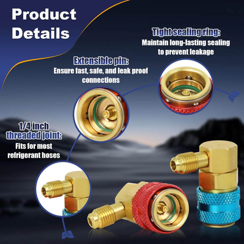 R134a Quick Coupler Kit For Car Air Conditioning Freon Fittings DIY Friendly Brass 6 Ball Quick Connect 1/4 Inch SAE Male Flare