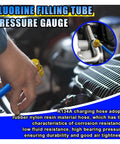 R134A Car AC Refrigerant Charge Hose Kit With Gauge For Low-Pressure Readouts, 100 PSI Quick Coupler in use