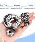Hand holding various sizes of R1810ZZ Deep Groove Ball Bearings Double Shielded 5/16 Inch Inner Dia 33/64 Inch Outer Dia 5/32 Inch Height Chrome Steel ABEC5