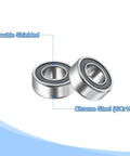 Two Five Pcs R188 2RS Deep Groove Ball Bearings One Quarter Inch Inner Diameter One Half Inch Outer Diameter Three Sixteenth Inch Height P5 ABEC 5 Miniature Chrome Steel Shielded Z3 For Engineering showing double shield detail