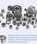 Assorted sizes of chrome steel ball bearings, including Five Pcs R188 2RS Deep Groove Ball Bearings One Quarter Inch Inner Diameter One Half