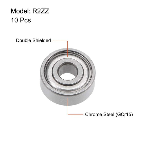 R2ZZ Deep Groove Ball Bearing 1/8 Inch Inner Diameter 3/8 Inch Outer Diameter 5/32 Inch Width Shielded On Both Sides, 10 Pcs