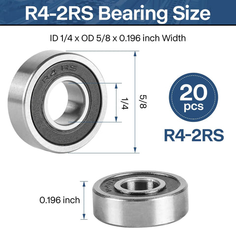 R4-2RS Double Sealed Miniature Bearings One Quarter Inch ID And Five Eighths Inch OD 0.196 Inch Thick 20 Pack