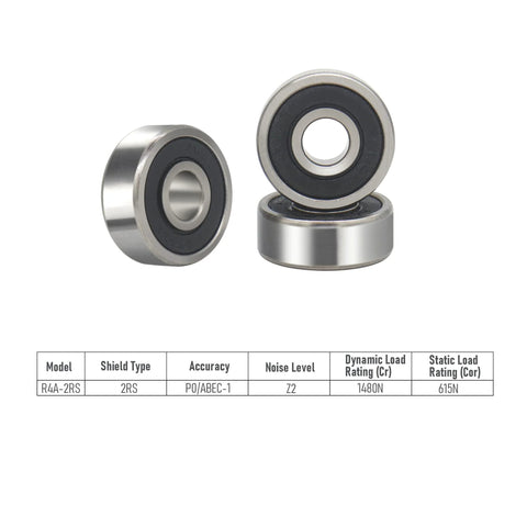 R4A-2RS Deep Groove Ball Bearings with 1/4 Inch Bore, 3/4 Inch Outer Diameter, 9/32 Inch Width, Chrome Steel, Double Black Rubber Sealed