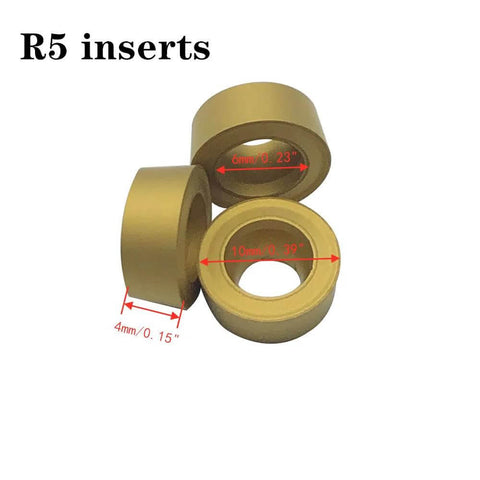 Five Eighth Inch Metal Lathe Tool Holder With 10 Pc RCMT10T3 R5 Carbide Turning Inserts Round Replacement Inserts For Lathe Tools Boss Grade Durability By RHFGYY For Pros; close-up of R5 inserts