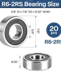 Pro-Grade R6-2RS Ball Bearings Set 1/4 By 5/8 By 0.196 Inch Double Sealed For Quiet Smooth Performance with size dimensions