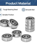 Pro-Grade R6-2RS Ball Bearings Set 1/4 By 5/8 By 0.196 Inch Double Sealed For Quiet Smooth Performance In Motors Machinery And DIY Projects Durable Precision Fit Long-Lasting Reliability 20 Pack Donepart displayed against blue background highlighting tough steel material and small friction