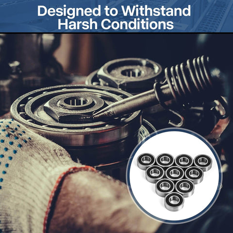 Pro-Grade R6-2RS Ball Bearings Set 1/4 By 5/8 By 0.196 Inch Double Sealed For Quiet Smooth Performance in machinery.