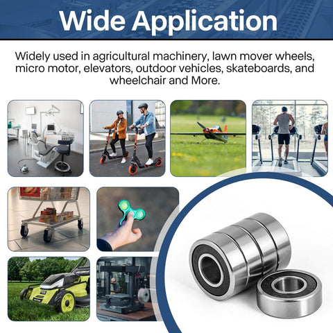 Pro-Grade R6-2RS Ball Bearings Set 1/4 By 5/8 By 0.196 Inch shown with wide application in various machinery and vehicles