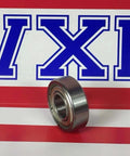 R6ZZ Shielded Ball Bearing 3/8 x 7/8 x 9/32 inch miniature deep groove bearing with double metal shields on display with VXB logo