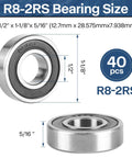 R8 2RS Ball Bearings 40 Pack With Half Inch Bore And One And One Eighth Inch Outer Diameter Five Sixteenths Inch Width Dual Rubber Seals