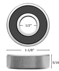 Front and side view of Half Inch Bore R8-2RS Double Sealed Ball Bearings For Electric Motors, Wheels, Home Appliances, And Garden Machinery, Inner.5 Inch, Outer 1.125 Inch, Width.3125 Inch, ABEC3 Precision, 10 Pack Donepart